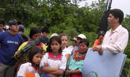 Pablo Fajardo with Cofan community members